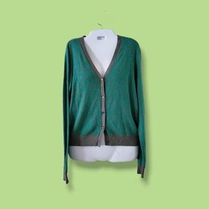 CAbi | EUC Cute Green/Gray Polka Dot Button-Down Cardigan (SIZE M)